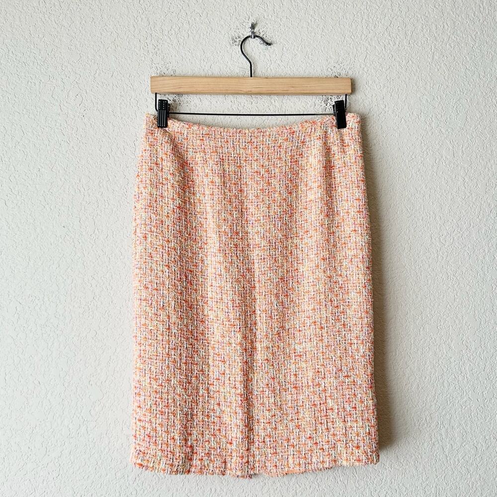 CAROLINE CHARLES Tweed Skirt Peach Pencil Straight Preppy Glam